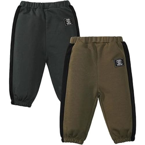 SOBOWO Baby Boy Sweatpants Jogger Pants Toddler Boys Solid Elastic Waist Letter Patched Active Bottoms Fall Winter Clothes