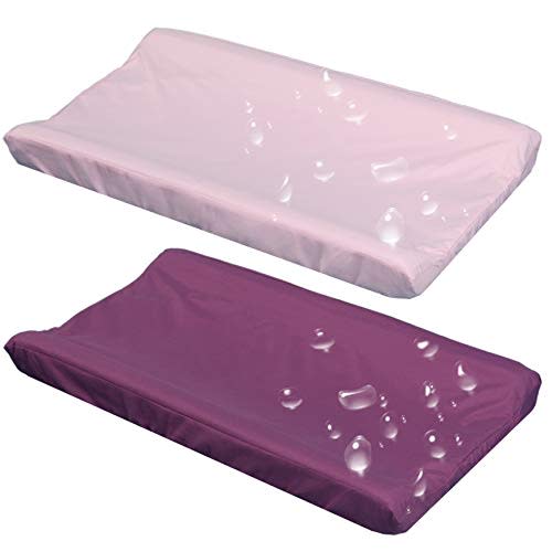 Belsden 2 Pack Waterproof Changing Pad Cover, Soft Microfiber Diaper Change Table Sheets for Baby Girls, Fit 32" x 16" Changing Pad, Machine Washable Durable, Pink & Purple
