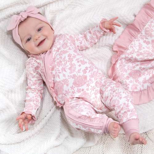 Newborn Girl Coming Home Outfit - 100% Cotton Baby Hospital Outfit - Baby Girl Clothes - Pink Floral Zipper Playsuit - Baby Shower Gift