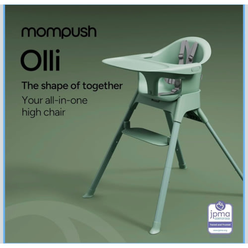 Mompush Olli 7-in-1 Convertible High Chair for Babies and Toddlers – Adjustable Height & Footrest, Dishwasher-Safe Tray, Compact Foldable Design for Easy Storage & Travel, Lightweight Yet Durable
