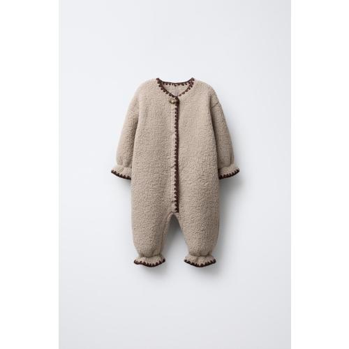 CONTRAST TRIM FLEECE ROMPER - Beige | ZARA United States