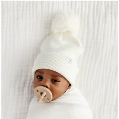 Loulou Beanie with Pom - Ivory (0-6M)