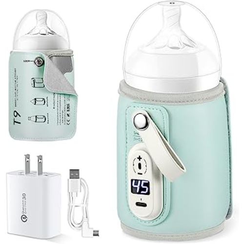 Baby Bottle Warmer, Baby Bottle Insulation Cover Bottle Warmer with 18W Quick Charge, Portable Bottle Warmer Adjustable Milk Warmer with Temperature Control,Baby Warmer Bottle for Home/Family Travel