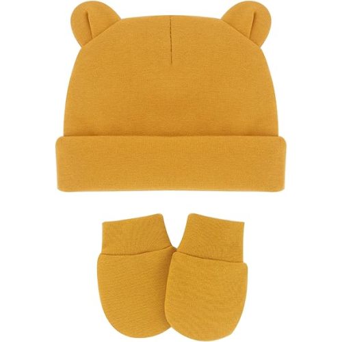 UTTPLL Newborn Hats Mittens Set Toddler Girls Boys Cotton Nursery Hospital Beanie No Scratch Gloves Unisex Baby Infant Caps