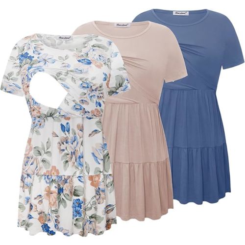 LARGE Bearsland Women’s Nursing Top 3pack Short Sleeve Scoop Neck Nursing Shirt Breastfeeding Shirts