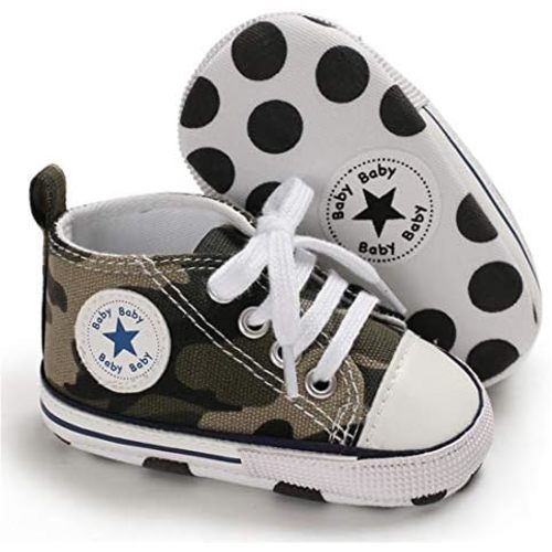 KIDSUN Unisex Baby Boys Girls High Top Sneaker Soft Anti-Slip Sole Newborn Infant First Walkers Canvas Denim Shoes