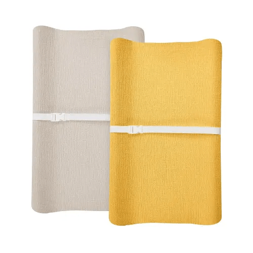 Changing Pad Cover for Baby Boy Girl 2 Pack, Muslin Changing Table Pad Covers with Boho Style, Neutral Nursery Bedding Essentials Soft and Breathable(Beige & Mustard Yellow)