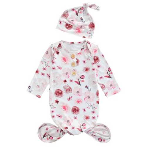 Sunisery Newborn Infant Baby Girl Cartoon Patterns Print O-Neck Long Sleeve Sleepwear White Pink 0-3 Months
