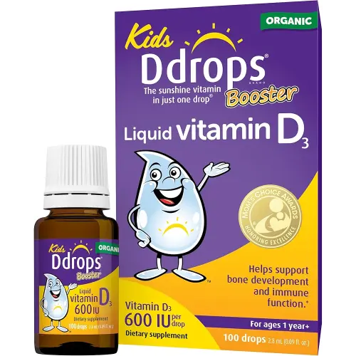 Ddrops Kids Booster 600IU 100 Drops - Daily Liquid Vitamin D for Kids. Support Strong Bones & Immune System in Children. No Preservatives, No Sugar, Non-GMO, Allergy-Friendly