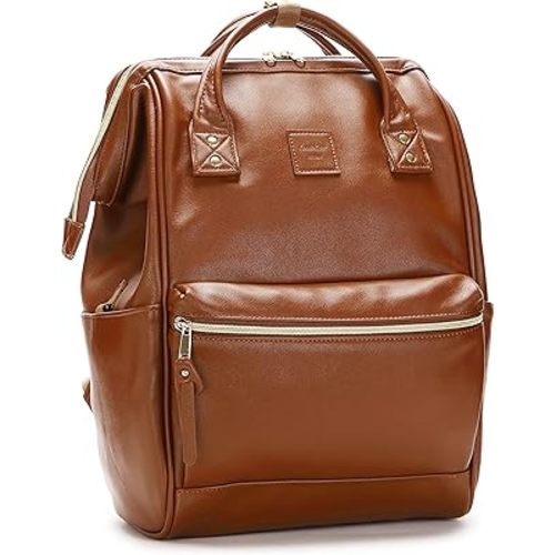 Kah&Kee Leather Backpack Diaper Bag Laptop Travel Doctor Teacher Bag For Women Man (Brown II)