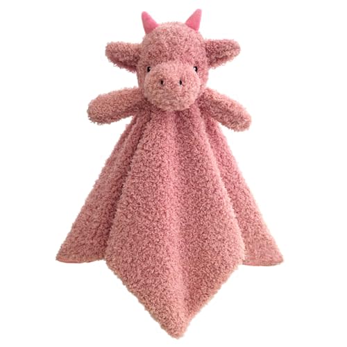 Doindute Baby Pale Red Dragon Stuffed Animal Security Blanket, Plush Dinosaur Character Lovey Blanket, Baby Shower/Nursery Gift, Newborn Infant Toddler Snuggle Blankie for Boys Girls, 14 Inches