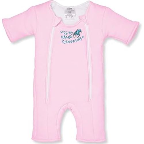 Baby Merlin's Magic Sleepsuit - Cotton Baby Swaddle Transition Product - Soft and Breathable Design, Double Zipper for Easy Diaper Changes, Promotes Safe Sleep - Pink - Small 12-18lbs