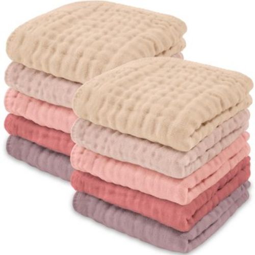 Baby Washcloths Muslin Cotton, Large 10”x10” By Comfy Cubs (sage, Pack Of 6)