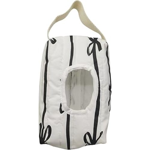 Reusable Bow Baby Wipes Dispenser - Portable Wet Tissue Storage Bag for Travel, Refillable Diaper Wipe Holder for Car and Stroller –Hanging Wet Wipe Pouch(White/Black)