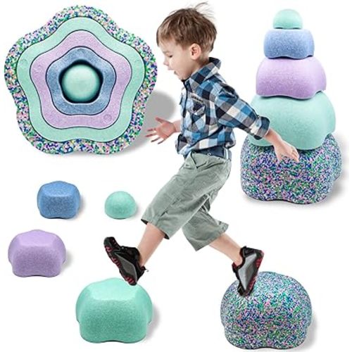 Stepping Stones for Kids Super-Light Baby-Safe Foam Petals for Sensory Balance Toddler Stepping Stones for Toddlers 1-3 Indoor&Outdoor Coordination Obstacle Course Stacking Blocks Beach Toys 5-Piece