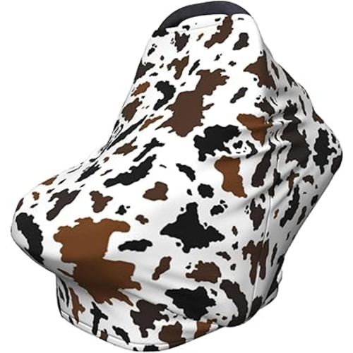Brown Cow Print Western Baby Stuff Car Seat Covers Multi-Use Car Seat Canopy Carrier Cover, Breathable Breastfeeding Cover Boys & Girls