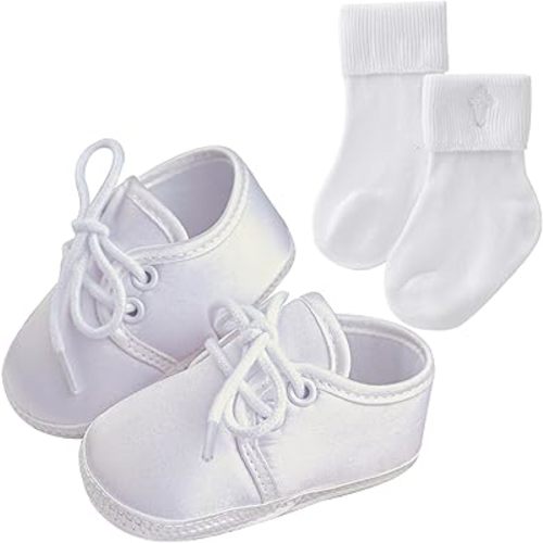 Booulfi Baby Sock Shoes White Newborn Booties Infant Baptism Shoes Socks for Baby Boy Baptism Christening Easter Outfits