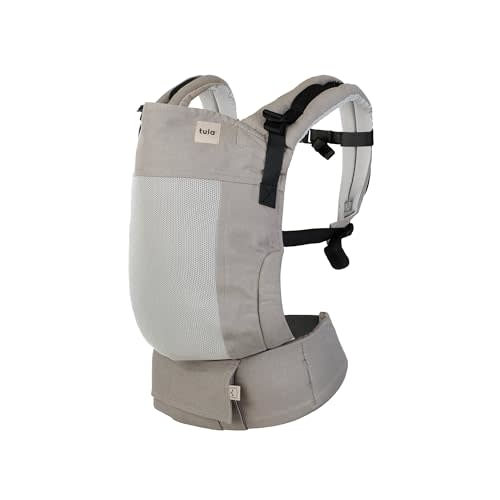 Baby Tula Breathable Mesh Panel Free-to-Grow Baby Carrier - Adjustable, Comfortable, Newborn to Toddler Carrier - Ergonomic Fit for 7lbs to 45lbs - Back & Front Carry Options - Overcast (Gray)