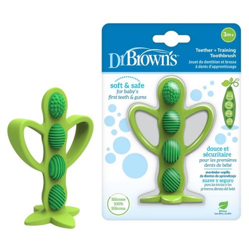 Dr. Brown's Peapod Teether & Training Toothbrush - Soft & Safe Silicone - 3m+