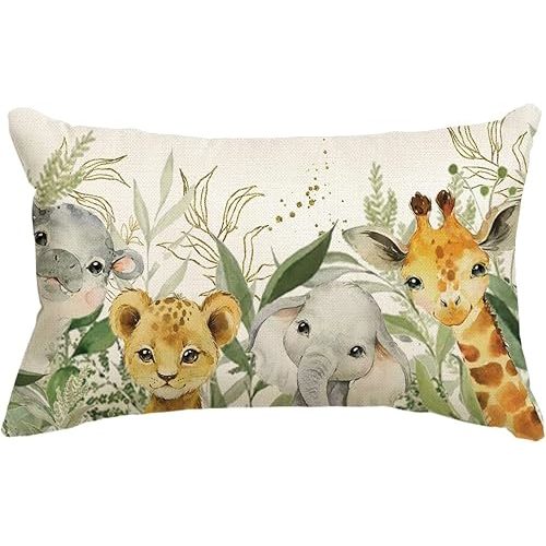 AVOIN colorlife Elephant Giraffe BabyShower Animals Throw Pillow Cover, 12 x 20 Inch Seasonal Spring Summer Birthday Gift Cushion Case Outdoor Decoration for Sofa Couch