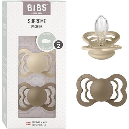 BIBS Pacifiers - Supreme Collection | BPA-Free Baby Pacifier | Made in Denmark | Set of 2 Vanilla/Dark Oak Color Premium Soothers | Size 6-18 Months