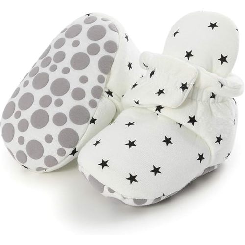 HsdsBebe Unisex Newborn Baby Cotton Booties Non-Slip Sole for Toddler Boys Girls Infant Winter Warm Fleece Cozy Socks Shoes
