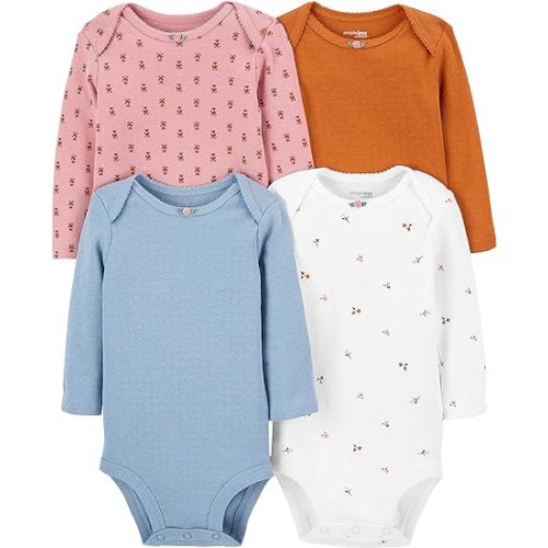 Simple Joys by Carter's Baby Girls' Pointelle Long-Sleeve Bodysuits, Pack of 4