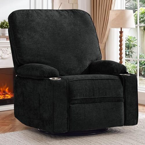Korser Recliner Chair, Nursery Rocking Chairs for Adults, 360° Swivel Rocker Recliner with Cup Holder, Overstuffed Glider Rocking Chair for Living Room, Manual Recliner with Side Pockets, Chenille