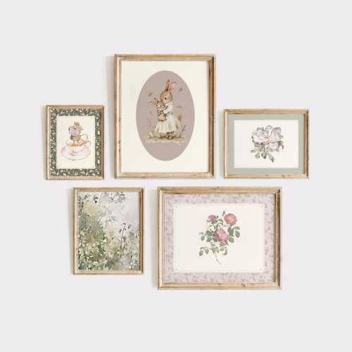 Vintage Nursery Gallery Wall, Pink and Green Nursery Decor, Vintage Gallery Wall Prints, Farmhouse Nursery Prints, Cottagecore Nursery Art