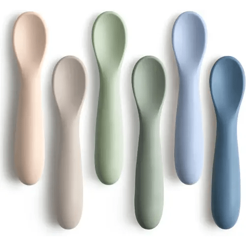 6 Pack Baby Spoons, First Stage Spoons, Shorter Length for Self Feeding, 6+ Months, Baby Training Spoons Infant Spoons, Food Grade Silicone, Dishwasher Safe & Boil-proof
