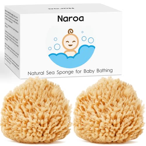 NAROA Natural Baby Bath Sponge in Gift Box | Premium Soft Wool Sea Sponge for Babies | Newborn Bath Time Essentials | Sustainable & Plastic Free (2 Pack)