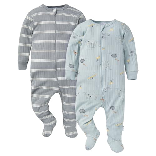 Gerber Girls' Baby Unisex 2-Pack 2-Way Zip Textured Sleep 'N Play