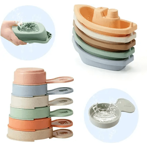 Bath Toys Floating Boats with Bathing Spoon, 11 PCS Bathtub Mold Free Bath Toy for Babies Water Table Toys Toddler Birthday Gift for Preschool Boys/Girls