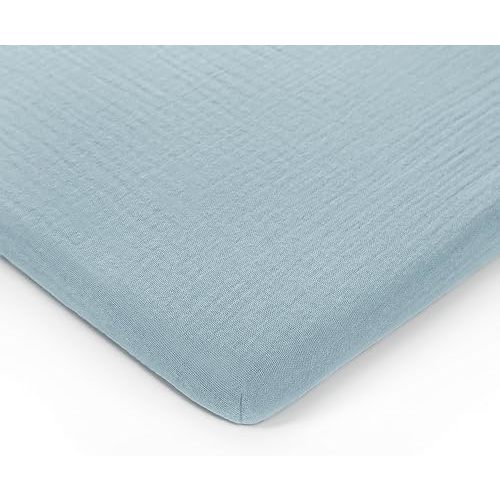 Comfy Cubs Muslin Bassinet Sheet - 100% Soft Cotton Fabric, Breathable & Gentle for Baby’s Sensitive Skin - Universal Fit with Secure Elastic Edging, Gift-Ready Packaging - Sky Blue
