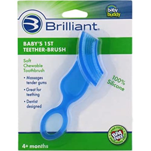 Brilliant Baby’s 1st Toothbrush - Silicone First Toothbrush for Babies and Toddlers, 4 Months Old and Up, Oral Care Must Haves for Infant and Toddler, Baby Registry Essentials, Blue, 1 Count