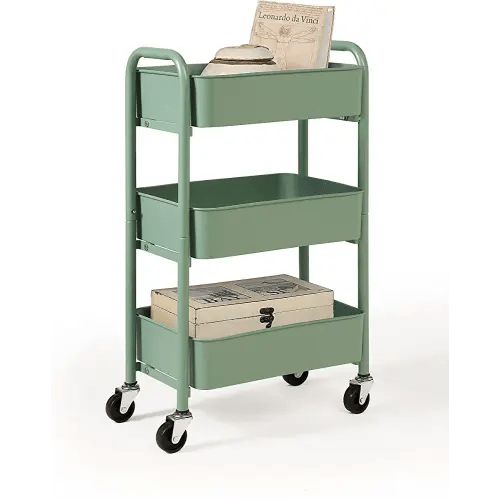 SunnyPoint 3-Tier Delicate Compact Rolling Metal Storage Organizer - Mobile Utility Cart Kitchen/Under Desk Cart with Caster Wheels (TURQ, Compact (15.5" X 26.8" X 10.27"))