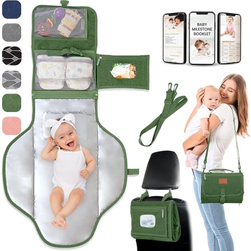 Portable Changing Pad for Baby, Travel Diaper Changing Pad for Newborn, Large Waterproof Baby Changing Mat, Foldable & Detachable Diaper Changing Station with Baby Wipes Pockets, Baby Stuff by Pillani