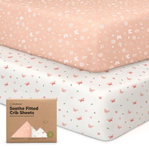 Keababies 2pk Soothe Fitted Crib Sheets Neutral, Organic Baby Crib Sheets, Fits Standard Nursery Baby Mattress