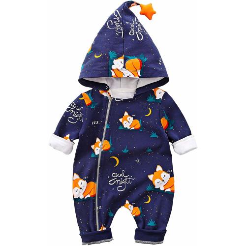 Baby Zipper Clothes Stylish Fox Design Long-Sleeve Hooded Jumpsuit for Baby - Blue - 12-24 Months