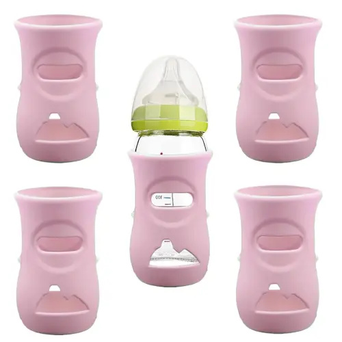 4 Pack Silicone Sleeves for Avent Natural Glass Baby Bottles, Anti Breakage Baby Bottle Holder, Compatible with Philips Avent Glass Natural Baby Bottle, BPA Free (Pink, 8 OZ)