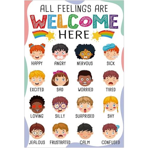 FLYAB Feelings Chart Poster for Kids - Emotions Learning Chart for Toddlers Kids Feelings Educational for Bulletin Board Back to School Teacher Supplies