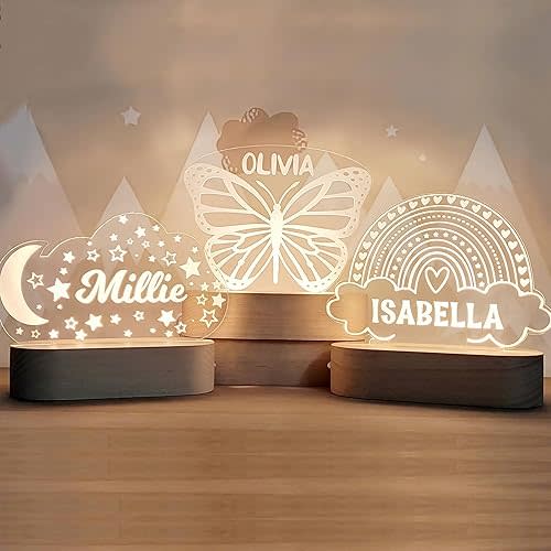 Custom Night Light Cute Personalized Baby Gifts Cloud Butterfly Rainbow Moon & Stars Customized Name Gifts Perfect Personalized Baby Girl Gifts and Customized Baby Gifts