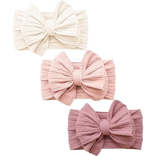 Jesries Baby Headbands and Bows, Handmade Stretchy Nylon Hairbands Hair Bows - Girls Hair Accessories for Newborns, Infants, Toddlers