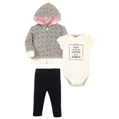 Little Treasure Baby and Toddler Girl Hoodie, Bodysuit or Tee Top, and Pant Set, Leopard Baby, 9-12 Months