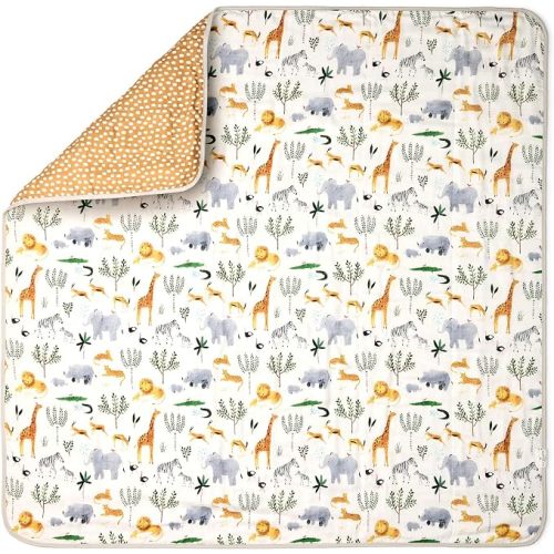 Loulou Lollipop Muslin Quilt Blanket for Baby & Toddler, 4-Layer Tanboocel & Cotton, Soft Breathable Lightweight Quilt for Tummy Time, Stroller, Play Mat & Toddler Naps, 47” x 47” - Safari Jungle