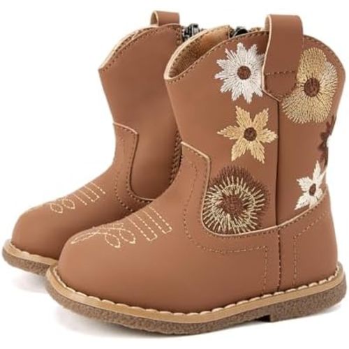 BMCiTYBM Baby Cowboy Cowgirl Boots Infant Western Shoes Boys Girls Round Toe Boots All Seasons 6-24 Months