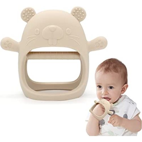 PAPACHOO Baby Teething Toys, Never Drop Hand Wrist Teether, Baby Chew Toys for Sucking Needs, Food-Grade Silicone Baby Mitten Teether for Soothing Teething Pain Relief, Easy to Grip