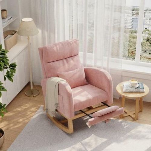 Modern Nursery Rocking Chair, Boucle Upholstered Rocking Chair, Comfortable Rocker Recliner with Side Pocket, Rocker Glider for Living Room, Bedroom