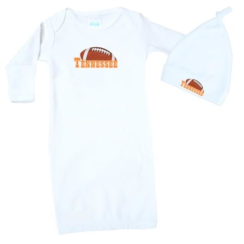 Future Tailgater Newborn Baby Layette Gown and Knotted Cap Set for Tennessee Fans - White 0-3 Months