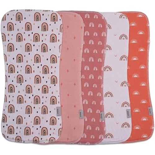 Maiwa 5 Pack Burp Cloths Baby Boy & Girl Soft Absorbent Burping Cloths for Babies, Newborn Spit Up Rags, Infant Towels, Unisex, Large 18.5" x 8.6" (Rainbow)